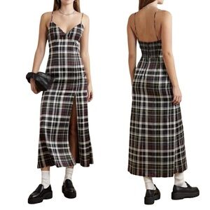 Alive & Olivia plaid satin midi dress with side slit size 6